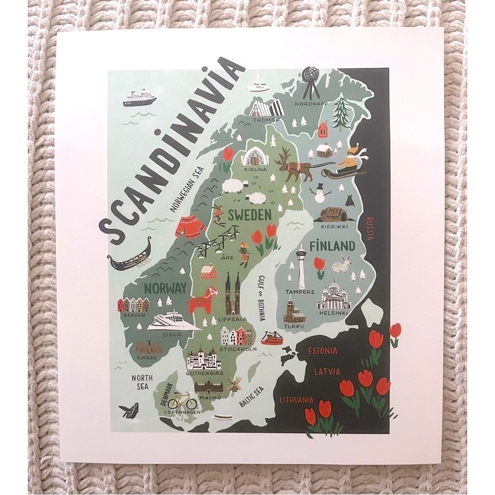 🌏Scandinavia Countries Geography Wall Art Print Digital Drawing Illustration🌏